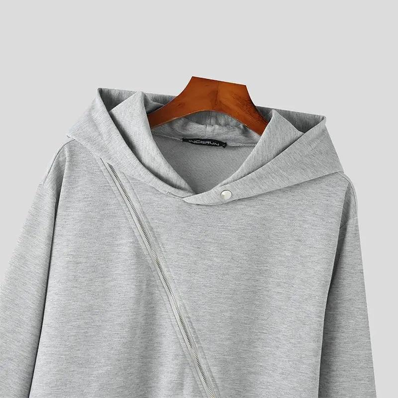 Men Irregular Hoodies Solid Color Zipper Hooded - Givenchyco