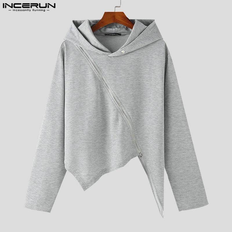 Men Irregular Hoodies Solid Color Zipper Hooded - Givenchyco